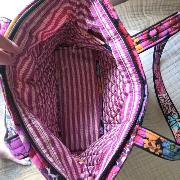 Vera Bradley Lg Colorful Floral Tote Bag Colorful Boho Cotton Purse - Picture 4 of 4